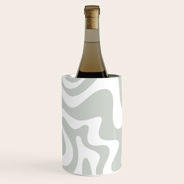 Liquid Swirl Abstract Pattern in Light Sage Gray and White Wine Chiller Gallery Image 1