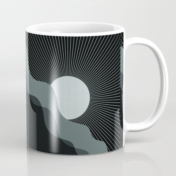 Abstraction_SUNRISE_SUNSET_BLACK_WHITE_MONO_POP_ART_0622A Coffee Mug Gallery Image 1