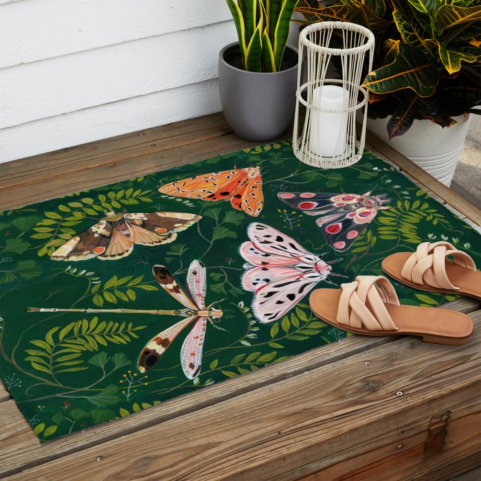Moths and dragonfly Outdoor Rug Gallery Image 2
