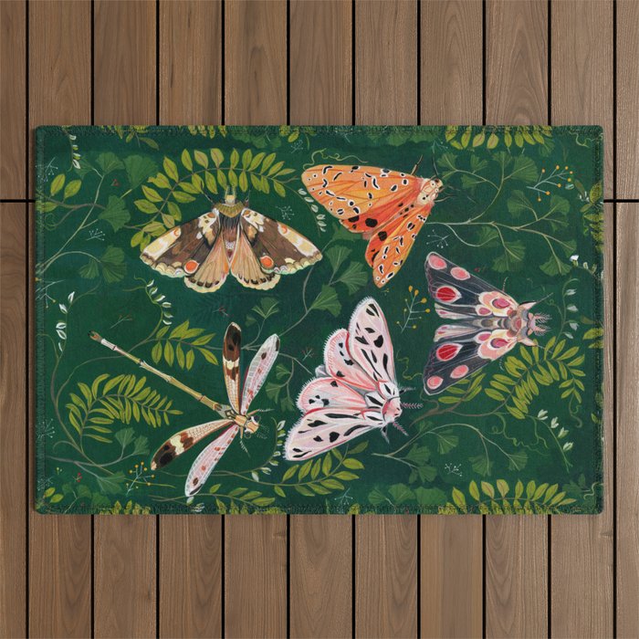 Moths and dragonfly Outdoor Rug Gallery Image 1