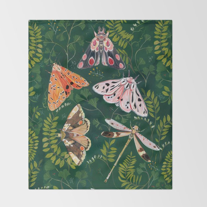 Moths and dragonfly Throw Blanket Gallery Image 2