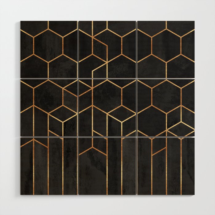 Black Hexagons Wood Wall Art Gallery Image 1