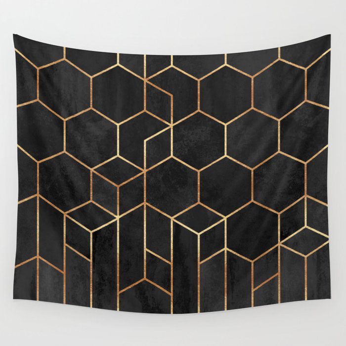 Black Hexagons Wall Tapestry Gallery Image 4
