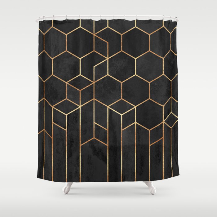 Black Hexagons Shower Curtain Gallery Image 1