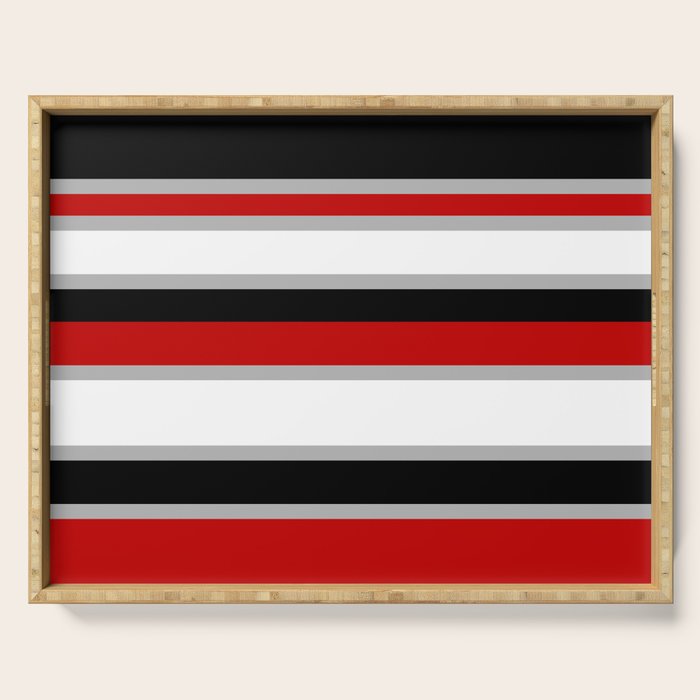 Modern Horizontal Stripes // Red, Gray, Black and White Serving Tray Gallery Image 1