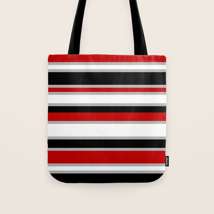 Modern Horizontal Stripes // Red, Gray, Black and White Tote Bag Gallery Image 1
