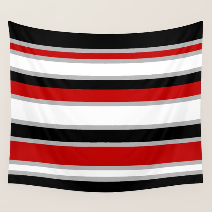 Modern Horizontal Stripes // Red, Gray, Black and White Wall Tapestry Gallery Image 4