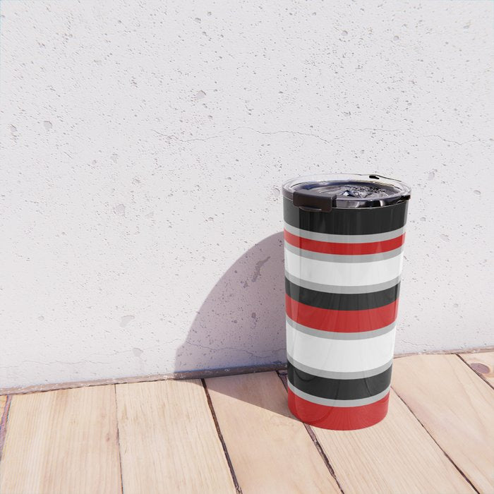 Modern Horizontal Stripes // Red, Gray, Black and White Travel Mug Gallery Image 4