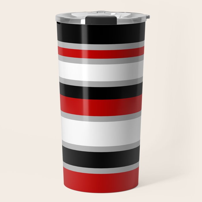 Modern Horizontal Stripes // Red, Gray, Black and White Travel Mug Gallery Image 1