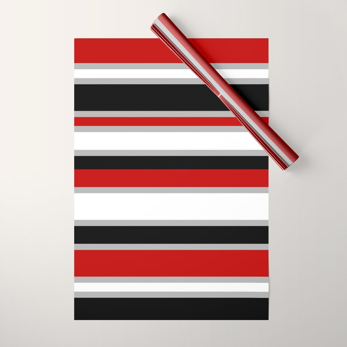 Modern Horizontal Stripes // Red, Gray, Black and White Wrapping Paper Gallery Image 1