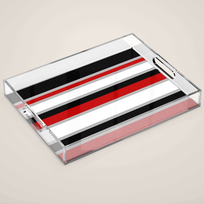 Modern Horizontal Stripes // Red, Gray, Black and White Acrylic Tray Gallery Image 1