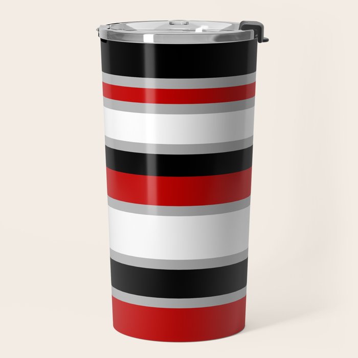 Modern Horizontal Stripes // Red, Gray, Black and White Travel Mug Gallery Image 2