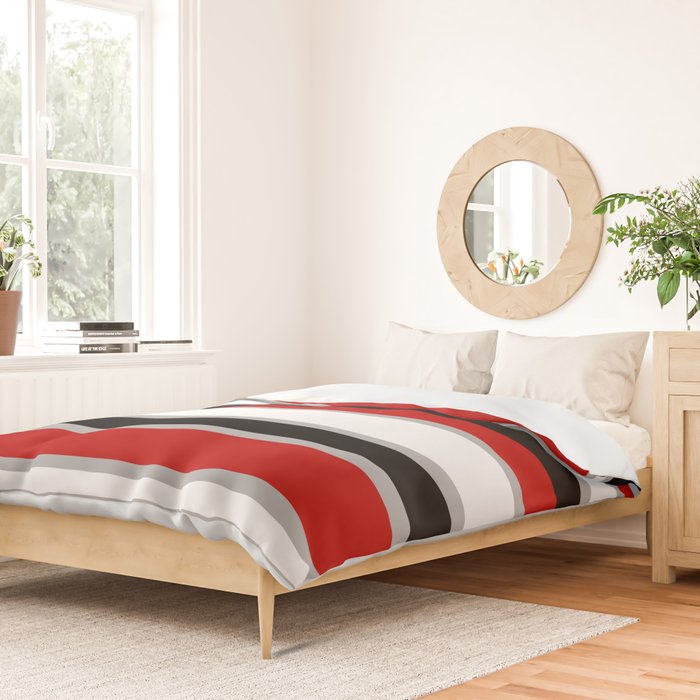 Modern Horizontal Stripes // Red, Gray, Black and White Duvet Cover Gallery Image 2