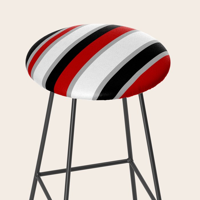 Modern Horizontal Stripes // Red, Gray, Black and White Stool Gallery Image 2