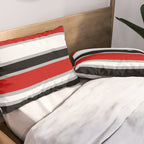 Modern Horizontal Stripes // Red, Gray, Black and White Pillow Sham Gallery Image 2
