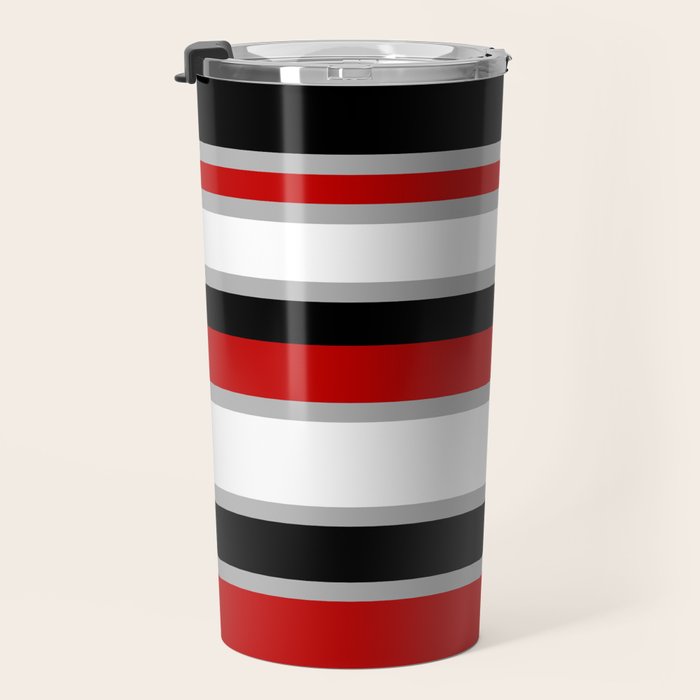 Modern Horizontal Stripes // Red, Gray, Black and White Travel Mug Gallery Image 3