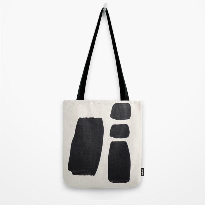 Mid Century Modern Minimalist Abstract Art Brush Strokes Black & White Ink Art Square Shapes Tote Bag Gallery Image 2