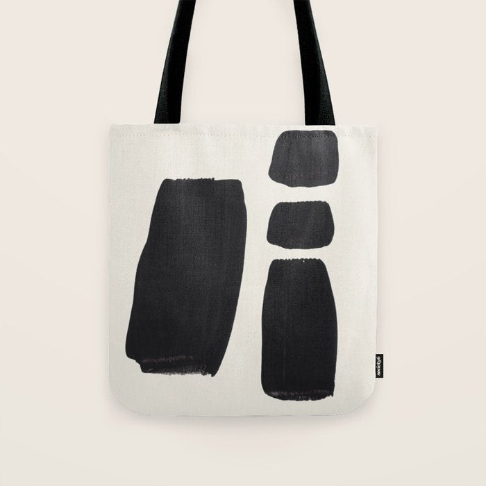 Mid Century Modern Minimalist Abstract Art Brush Strokes Black & White Ink Art Square Shapes Tote Bag Gallery Image 1