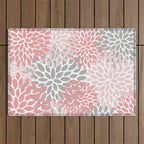 Floral Pattern, Coral Pink and Gray Outdoor Rug Gallery Image 1