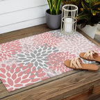 Floral Pattern, Coral Pink and Gray Outdoor Rug Gallery Image 2