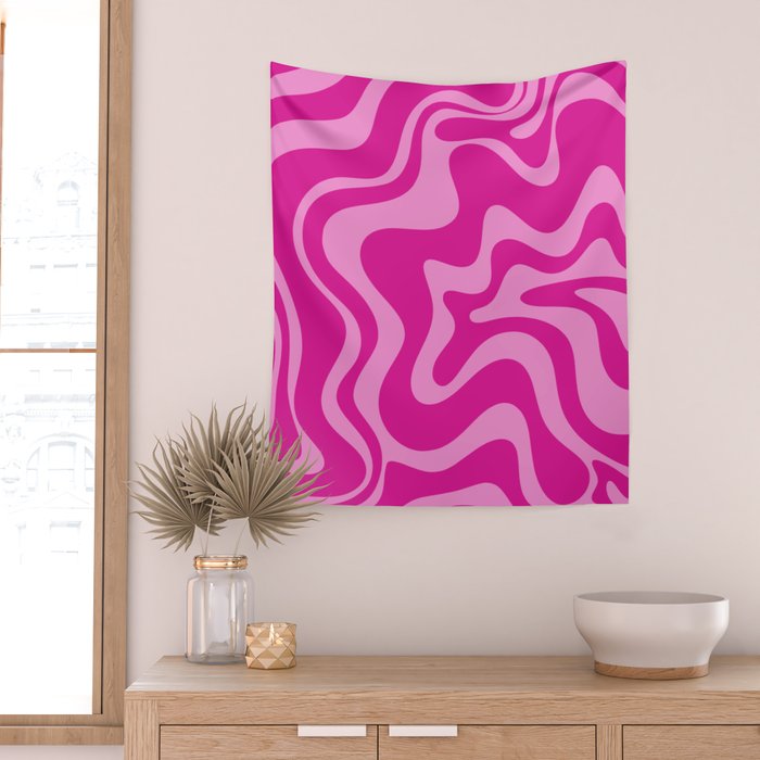 Retro Liquid Swirl Abstract Pattern in Y2K Deep Pinks Wall Tapestry Gallery Image 2