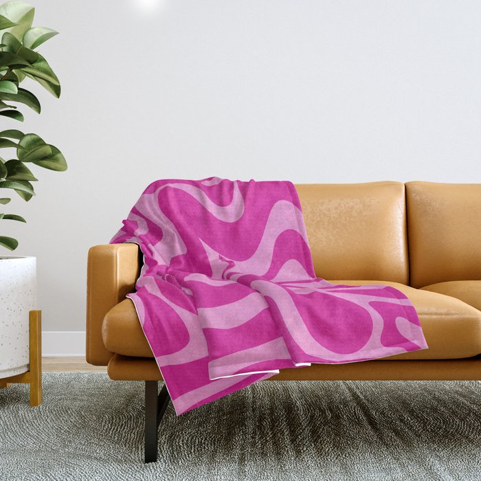 Retro Liquid Swirl Abstract Pattern in Y2K Deep Pinks Throw Blanket Gallery Image 1