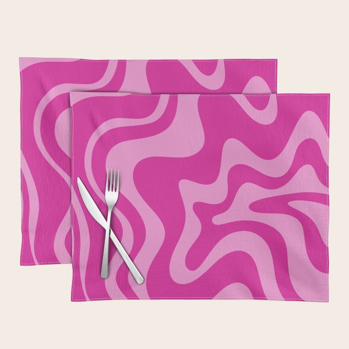 Retro Liquid Swirl Abstract Pattern in Y2K Deep Pinks Placemat Gallery Image 1