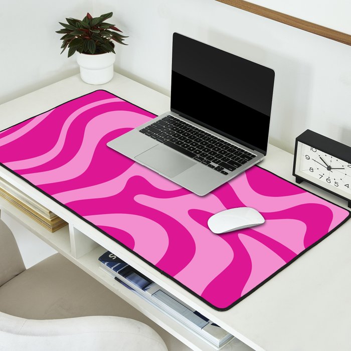 Retro Liquid Swirl Abstract Pattern in Y2K Deep Pinks Desk Mat Gallery Image 2