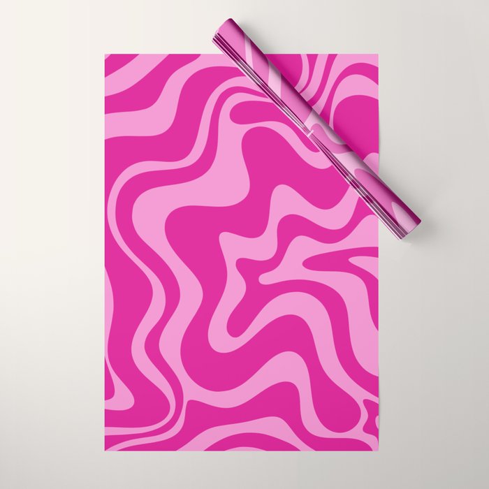 Retro Liquid Swirl Abstract Pattern in Y2K Deep Pinks Wrapping Paper Gallery Image 1