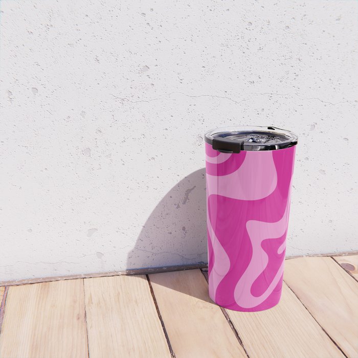 Retro Liquid Swirl Abstract Pattern in Y2K Deep Pinks Travel Mug Gallery Image 4