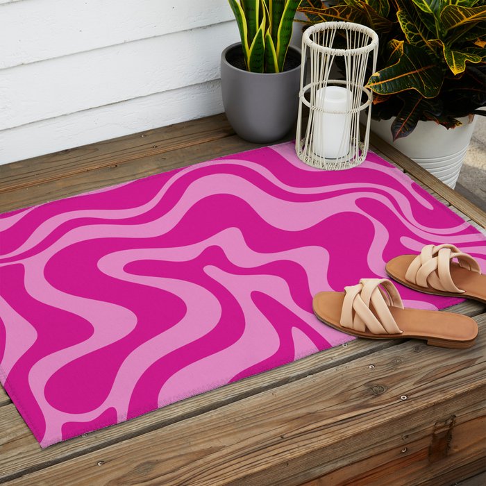 Retro Liquid Swirl Abstract Pattern in Y2K Deep Pinks Outdoor Rug Gallery Image 2