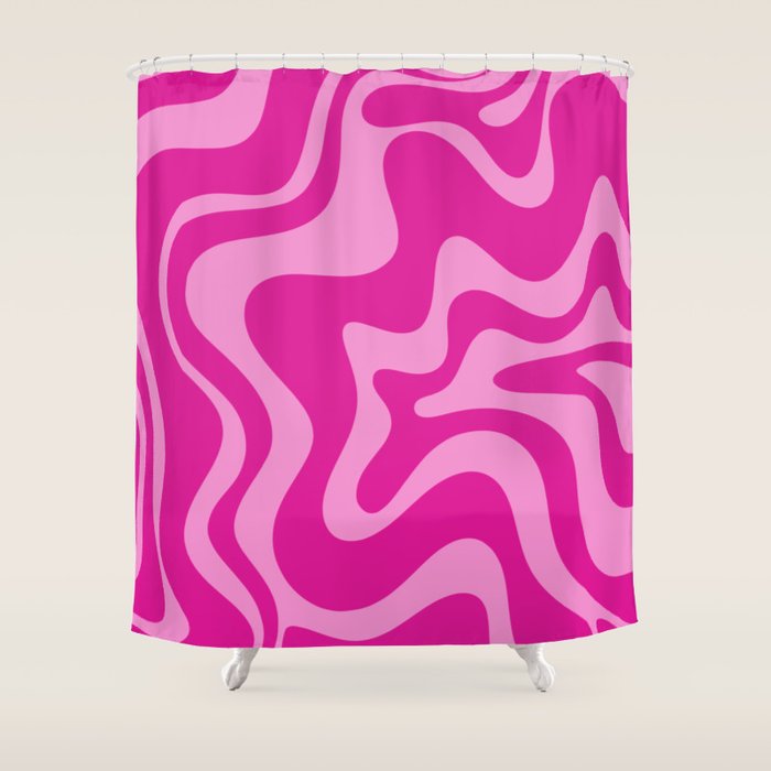 Retro Liquid Swirl Abstract Pattern in Y2K Deep Pinks Shower Curtain Gallery Image 1