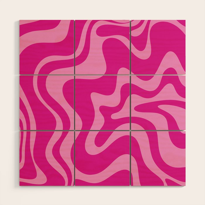 Retro Liquid Swirl Abstract Pattern in Y2K Deep Pinks Wood Wall Art Gallery Image 1