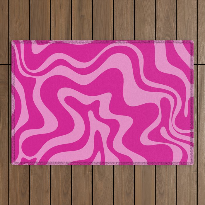 Retro Liquid Swirl Abstract Pattern in Y2K Deep Pinks Outdoor Rug Gallery Image 1