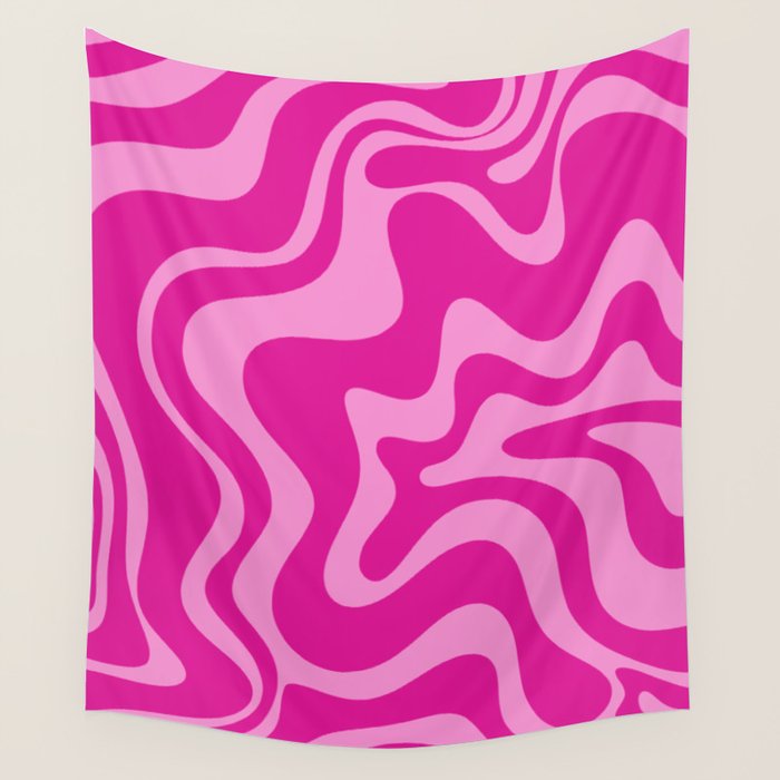 Retro Liquid Swirl Abstract Pattern in Y2K Deep Pinks Wall Tapestry Gallery Image 4