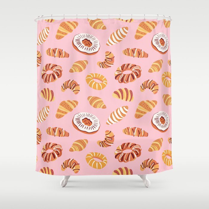 Vintage sweet bakery pastry food art pattern Shower Curtain Gallery Image 1