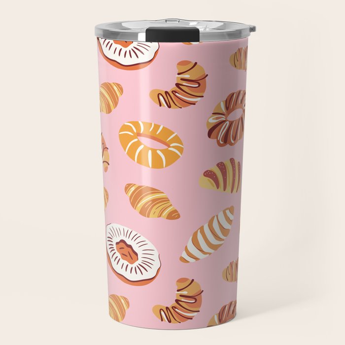 Vintage sweet bakery pastry food art pattern Travel Mug Gallery Image 1