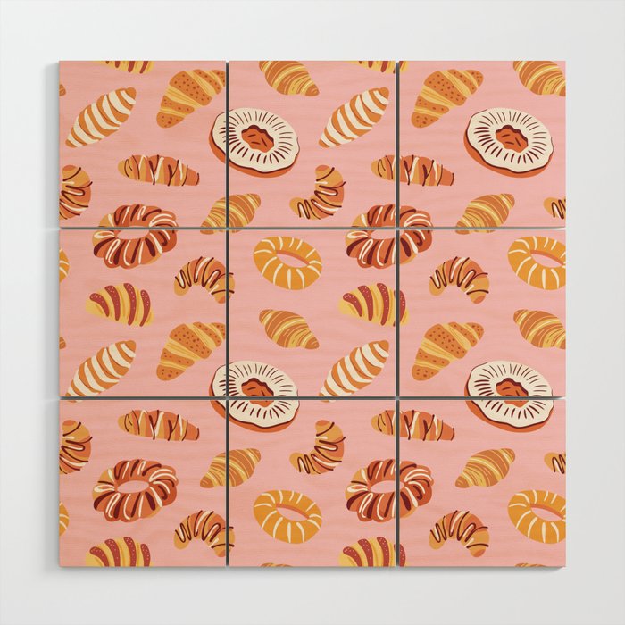 Vintage sweet bakery pastry food art pattern Wood Wall Art Gallery Image 1