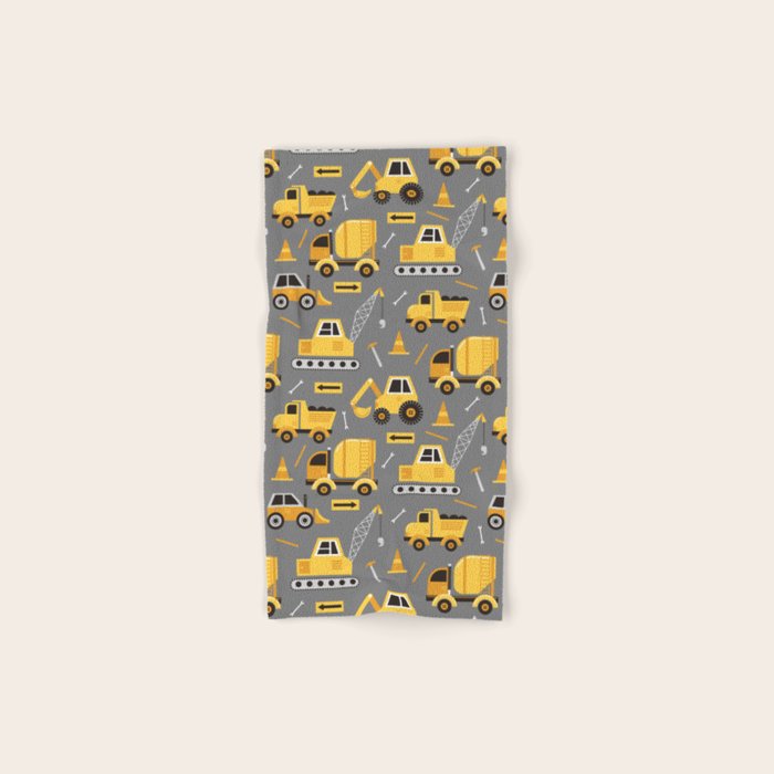 Construction Trucks on Gray Bath Towel Gallery Image 1