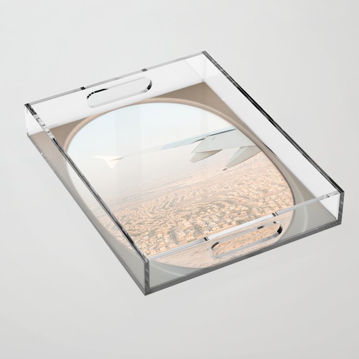 Pastel Plane Window View Photo | Summer Holiday Dubai Air Art Print | Adventure Travel Photography Acrylic Tray Gallery Image 1