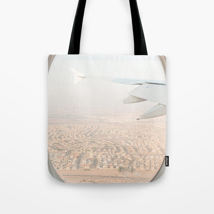 Pastel Plane Window View Photo | Summer Holiday Dubai Air Art Print | Adventure Travel Photography Tote Bag Gallery Image 1