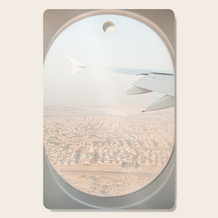 Pastel Plane Window View Photo | Summer Holiday Dubai Air Art Print | Adventure Travel Photography Cutting Board Gallery Image 1