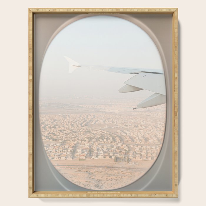 Pastel Plane Window View Photo | Summer Holiday Dubai Air Art Print | Adventure Travel Photography Serving Tray Gallery Image 1