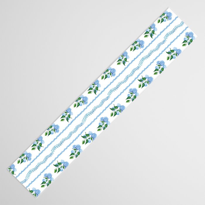 Hydrangea blue and white stripes coastal style Table Runner Gallery Image 3