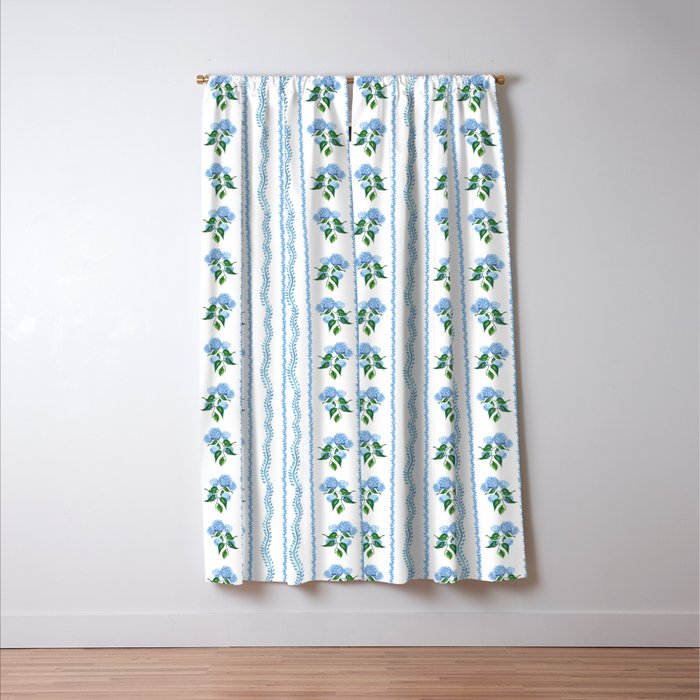 Hydrangea blue and white stripes coastal style Window Curtain Gallery Image 3