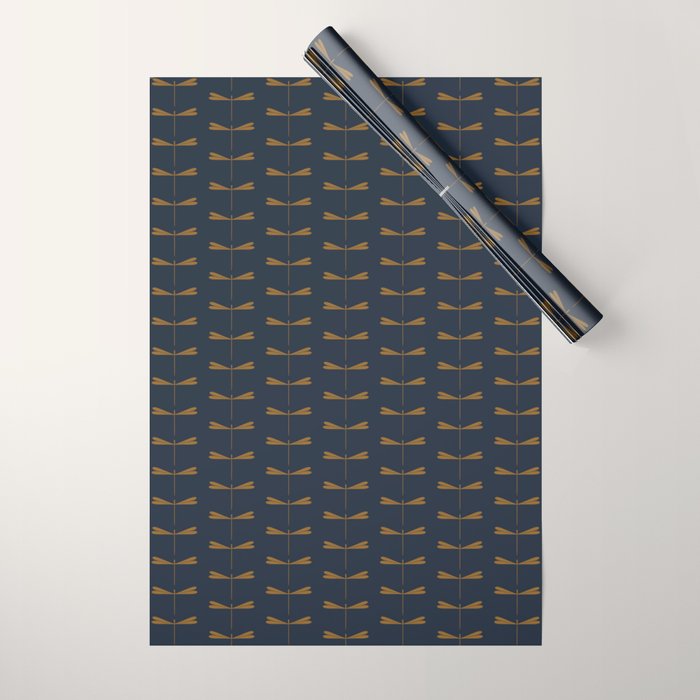 Dragonfly Pattern II Dark Blue Wrapping Paper Gallery Image 1