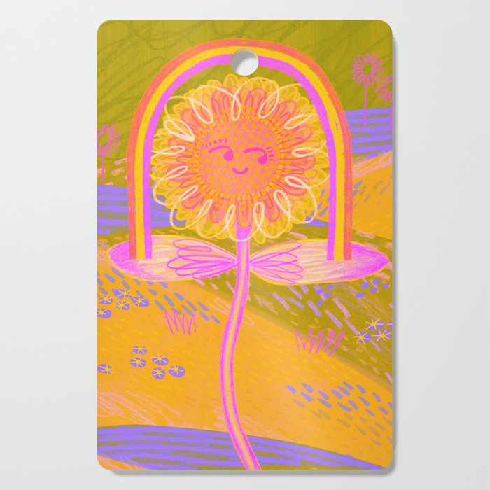 Retro Sunflower & Rainbow in Green & Pink Cutting Board Gallery Image 1