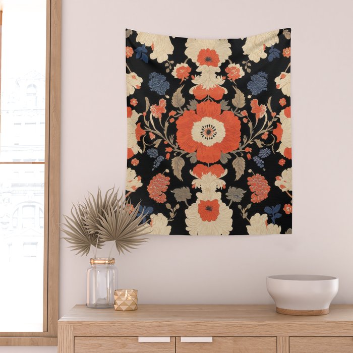 Floral Symphony of Elegance Stitch Pattern Wall Tapestry Gallery Image 2