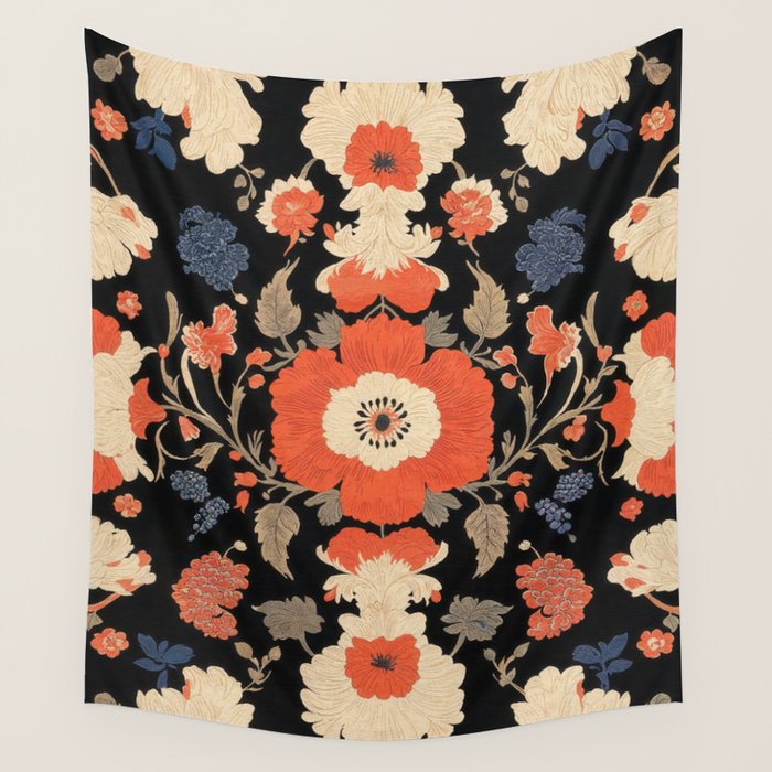 Floral Symphony of Elegance Stitch Pattern Wall Tapestry Gallery Image 1