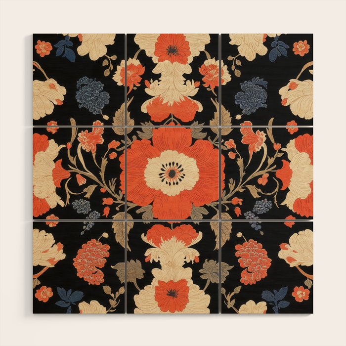 Floral Symphony of Elegance Stitch Pattern Wood Wall Art Gallery Image 1